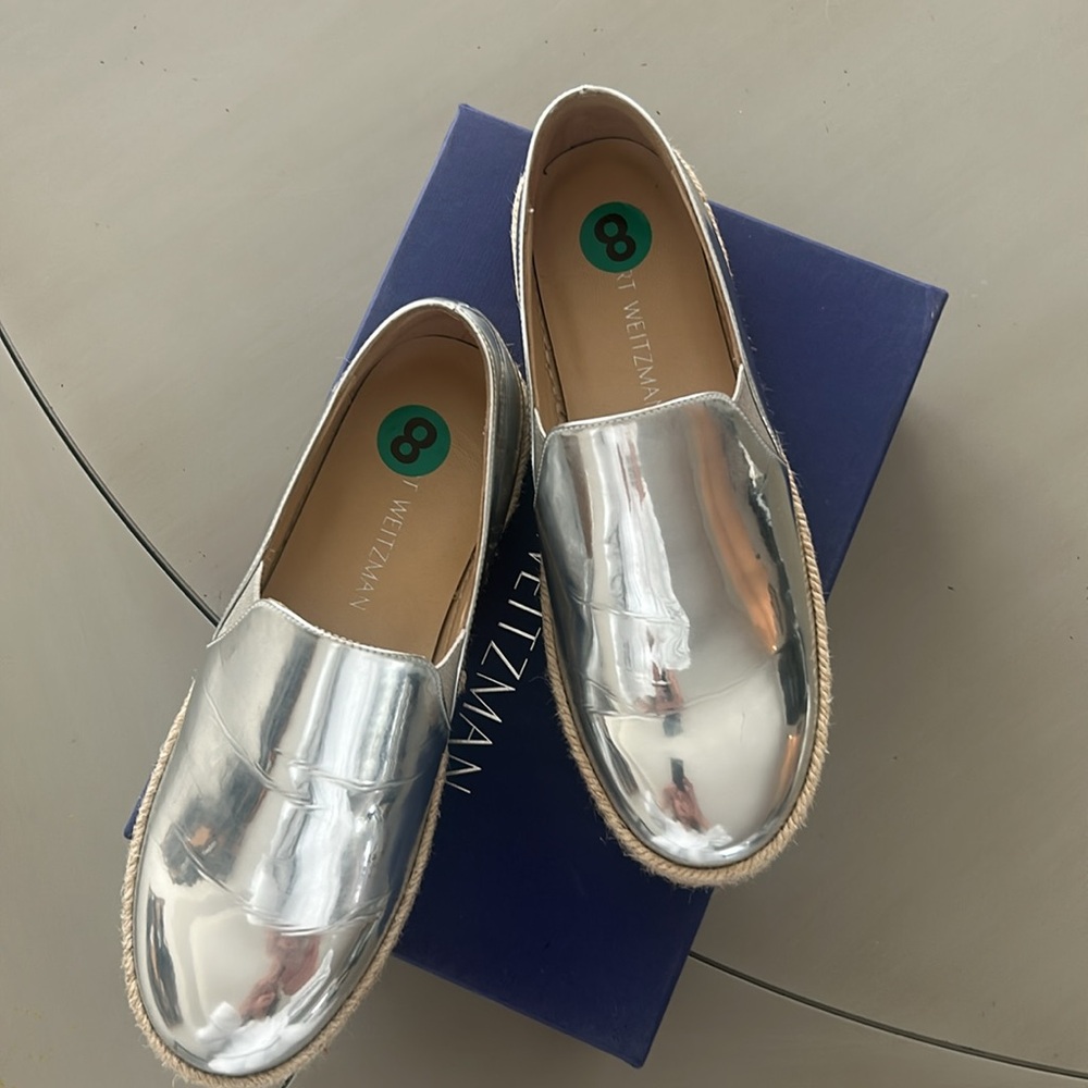 Stuart Weitzman Silver Espadrille Slip-Ons - Picture 5 of 10